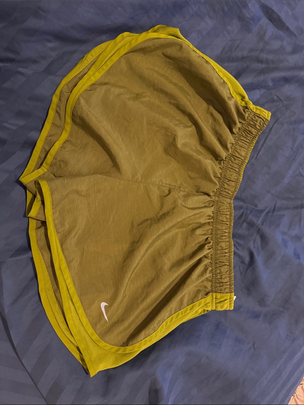 Nike Olive Green Athletic Shorts with Yellow Trim